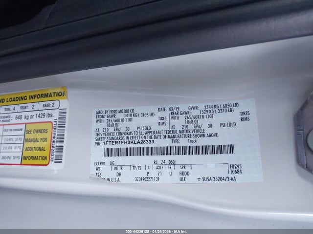 1FTER1FH0KLA28333 Ford Ranger Lariat