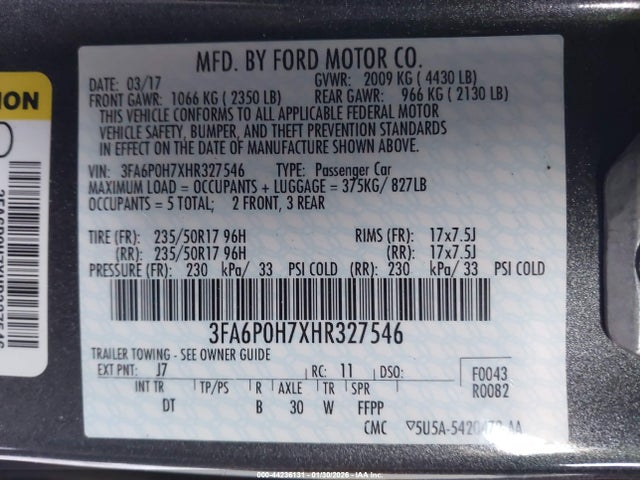 3FA6P0H7XHR327546 Ford FUSION SE