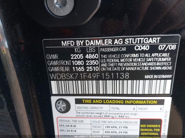 2009 MERCEDES-BENZ SL 550 WDBSK71F49F151138 Photo 8