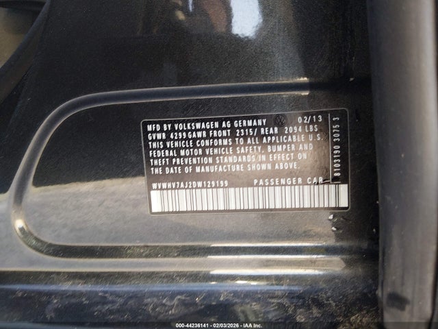 44236141 :رقم المزاد ، WVWHV7AJ2DW129199 vin ، 2013 Volkswagen Gti Wolfsburg Edition مزاد بيع