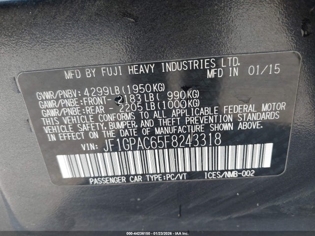 2015 Subaru Impreza 2.0i Premium მანქანა იყიდება აუქციონზე, vin: JF1GPAC65F8243318, აუქციონის ნომერი: 44236150