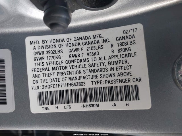 2HGFC1F71HH643803 Honda Civic Ex-l