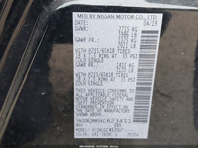 Nissan Pathfinder Sl 2019 5N1DR2MM5KC623451 Image 9