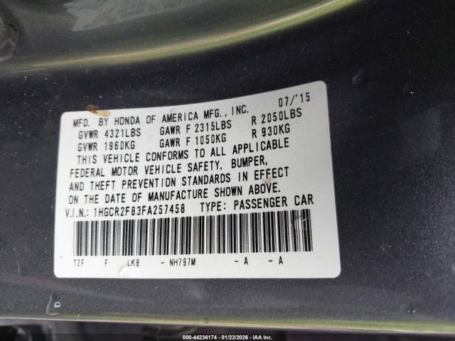 Honda Accord Ex-l 2015 1HGCR2F83FA257458 Image 9