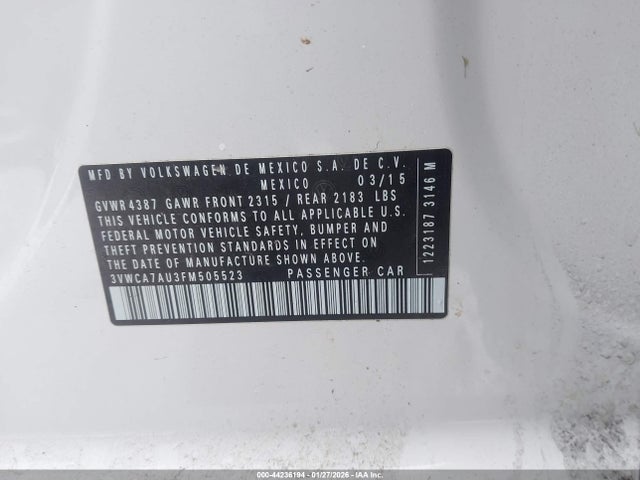 Aukcja sprzedaży 2015 Volkswagen Golf Sportwagen Tdi S 4-door, vin: 3VWCA7AU3FM505523, numer aukcji: 44236194