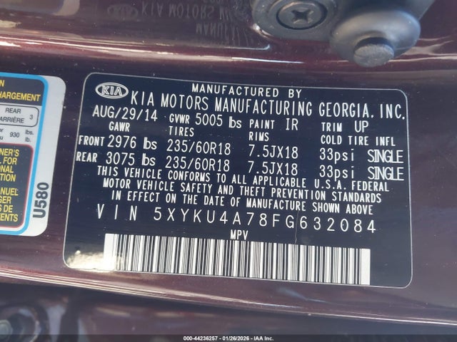 5XYKU4A78FG632084 KIA Sorento Ex V6