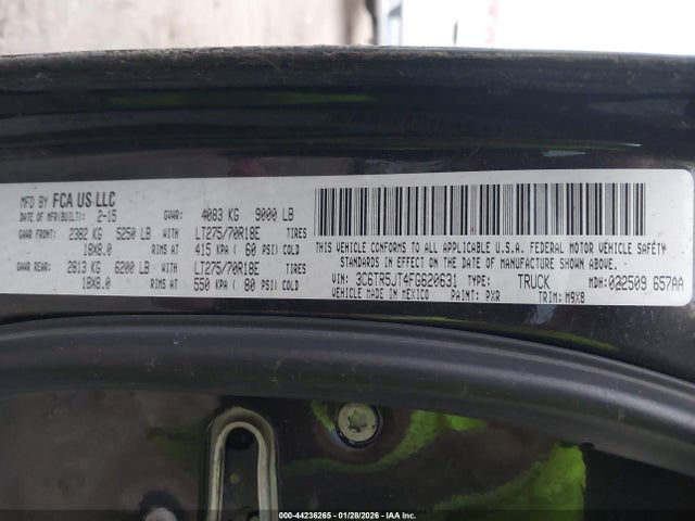 2015 Ram 2500 Slt მანქანა იყიდება აუქციონზე, vin: 3C6TR5JT4FG620631, აუქციონის ნომერი: 44236265