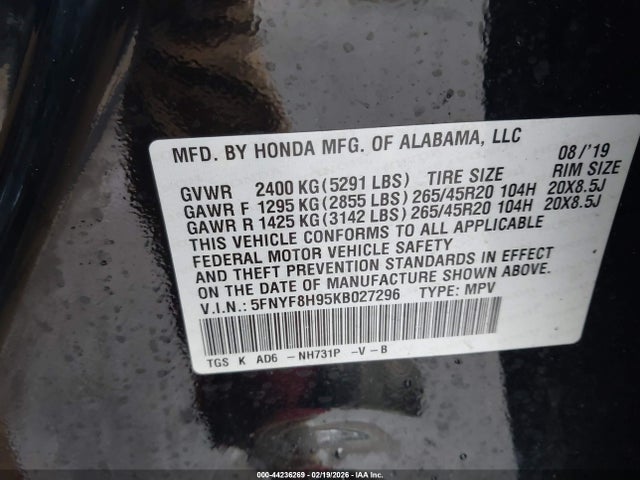 2019 HONDA PASSPORT 5FNYF8H95KB027296 Photo 8