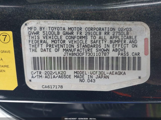 2003 LEXUS LS 430 JTHBN30F730110787 Photo 8