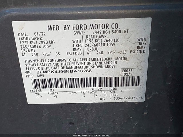 Ford EDGE SEL 2022 2FMPK4J96NBA18288 Image 9