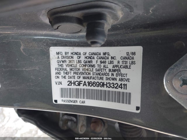 Aukcja sprzedaży 2009 Honda Civic Lx-s, vin: 2HGFA16699H332411, numer aukcji: 44236384