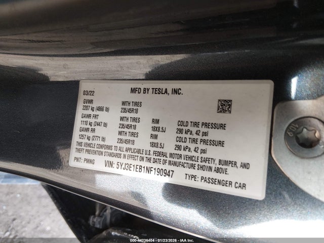 2022 TESLA MODEL 3 5YJ3E1EB1NF190947 Photo 8