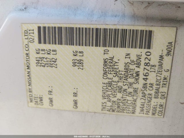 2011 NISSAN ALTIMA 1N4AL2AP5BN467820 Photo 8