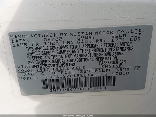 3N1CP5CV9NL495163 Nissan Kicks Sv Xtronic Cvt