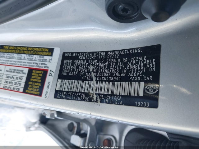 2012 TOYOTA CAMRY 4T1BF1FK5CU138941 Photo 8