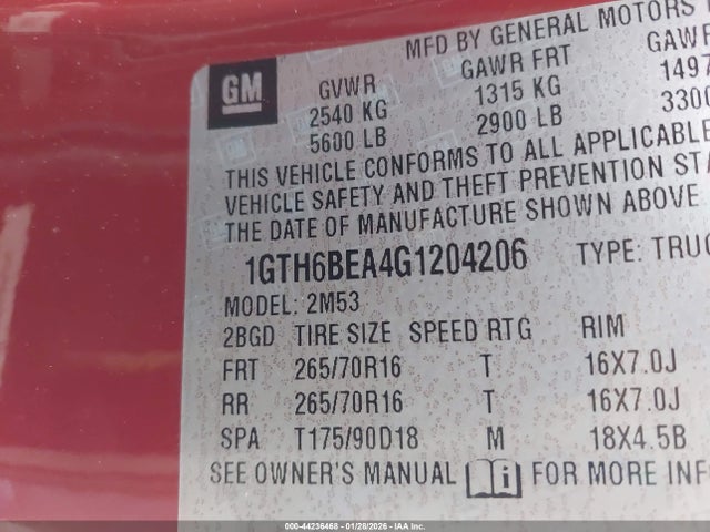 2016 Gmc Canyon მანქანა იყიდება აუქციონზე, vin: 1GTH6BEA4G1204206, აუქციონის ნომერი: 44236468