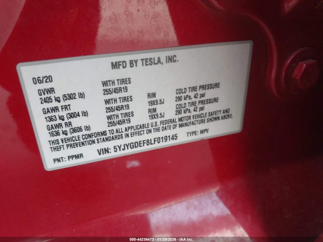 2020 TESLA MODEL Y 5YJYGDEF8LF019145 Photo 8