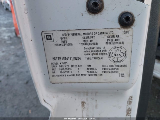 Aukcja sprzedaży 2001 Gmc Sierra 1500 Sl/sle, vin: 2GTEK19T411198204, numer aukcji: 44236469