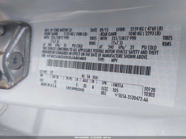 1FMCU9GX9GUA80485 Ford ESCAPE SE