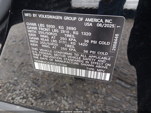 Продажа на аукционе авто 2025 Volkswagen Atlas 2.0t Se W/technology, vin: 1V2HR2CA2SC573104, номер лота: 44236518
