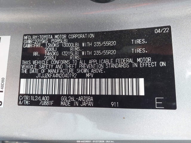 Продаж на аукціоні авто 2022 Lexus Rx 350l Luxury, vin: JTJJZKFA4N2040192, номер лоту: 44236551