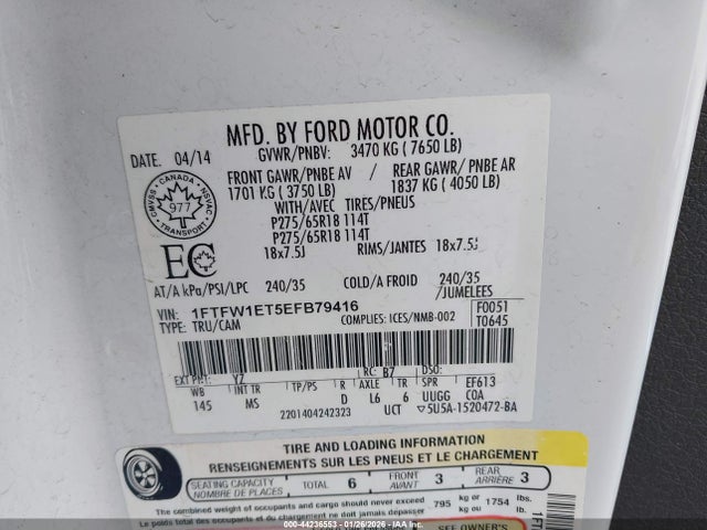 Ford F-150 Xlt 2014 1FTFW1ET5EFB79416 Image 9
