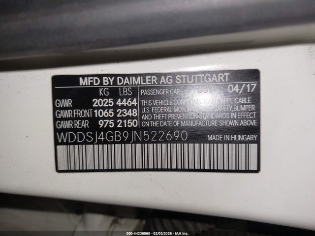 Продаж на аукціоні авто 2018 Mercedes-benz Cla 250 4matic, vin: WDDSJ4GB9JN522690, номер лоту: 44236565