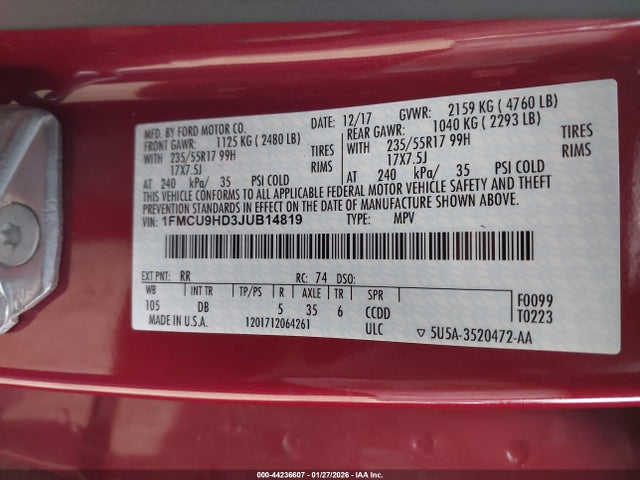 1FMCU9HD3JUB14819 Ford ESCAPE SEL