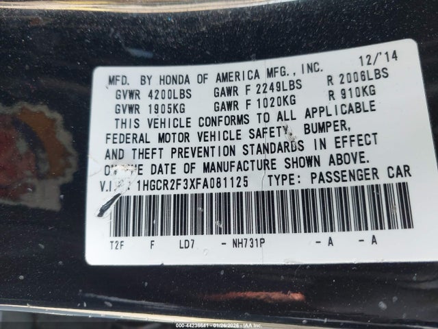 1HGCR2F3XFA081125 Honda ACCORD LX