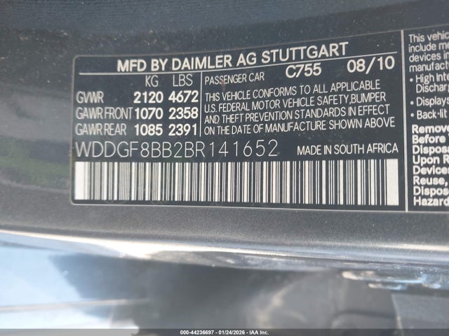 Aukcja sprzedaży 2011 Mercedes-benz C 300 Sport 4matic, vin: WDDGF8BB2BR141652, numer aukcji: 44236697