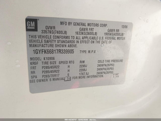 2007 CADILLAC ESCALADE ESV 1GYFK66817R339905 Photo 8