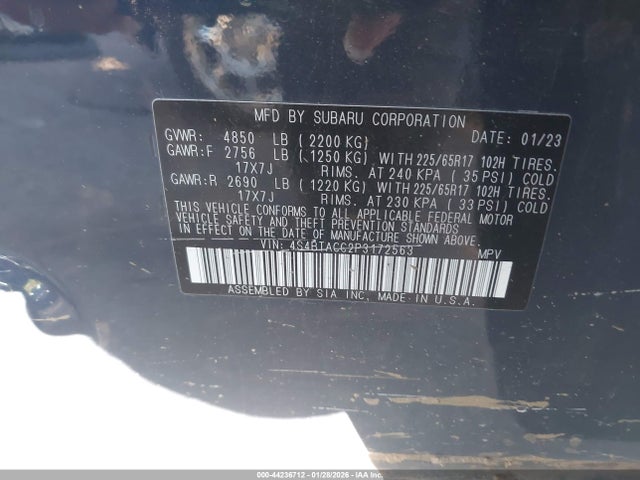 44236712 :رقم المزاد ، 4S4BTACC2P3172563 vin ، 2023 Subaru Outback Premium مزاد بيع