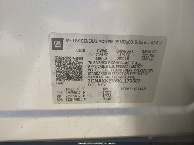 3GNAXKEV6KL173387 Chevrolet EQUINOX LT