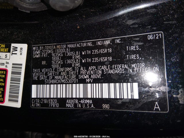 Toyota Highlander Hybrid Xle 2021 5TDHBRCH7MS530701 Image 9