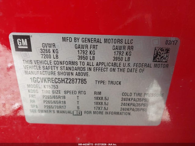 1GCVKREC5HZ287785 Chevrolet Silverado 1500 2lt