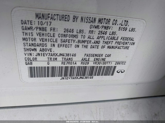 44236783 :رقم المزاد ، JN1EV7ARXJM438146 vin ، 2018 Infiniti Q50 3.0t Luxe مزاد بيع