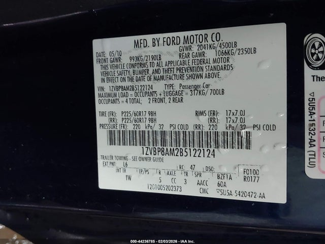 2011 FORD MUSTANG 1ZVBP8AM2B5122124 Photo 8