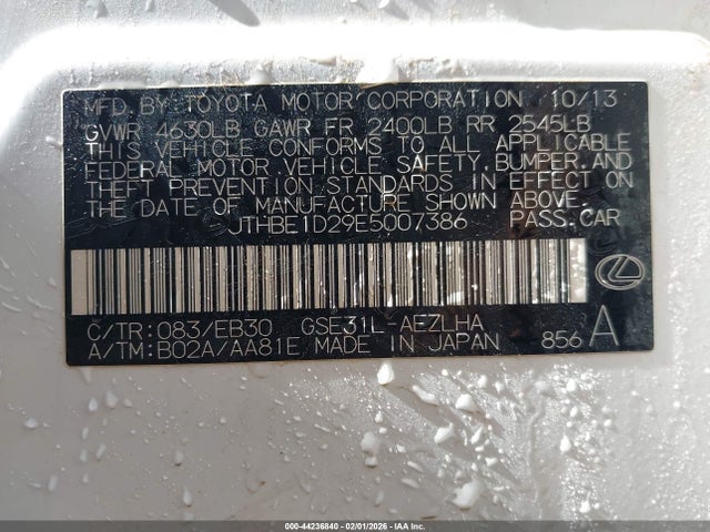 Продаж на аукціоні авто 2014 Lexus Is 350, vin: JTHBE1D29E5007386, номер лоту: 44236840