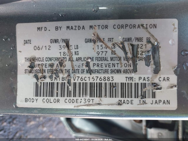 Aukcja sprzedaży 2012 Mazda Mazda3 I Touring, vin: JM1BL1V76C1676883, numer aukcji: 44236841