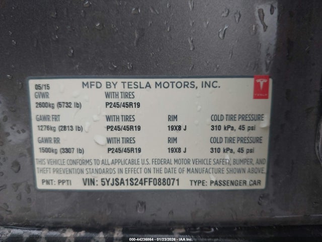 2015 TESLA MODEL S 5YJSA1S24FF088071 Photo 8