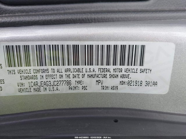44236893 :رقم المزاد ، 1C4RJEAG3JC277786 vin ، 2018 Jeep Grand Cherokee Laredo 4x2 مزاد بيع