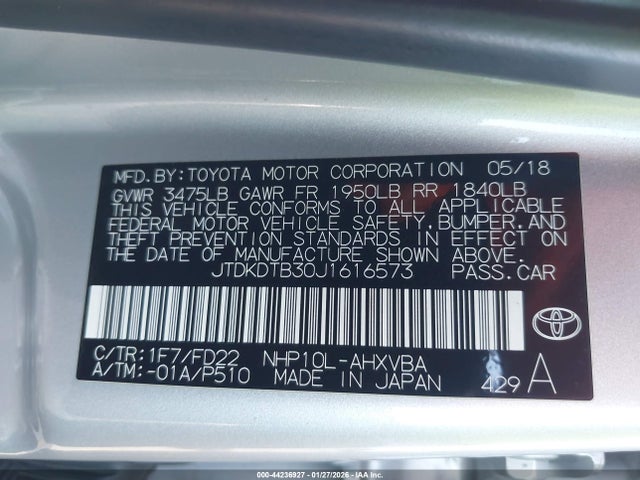JTDKDTB30J1616573 Toyota Prius C One