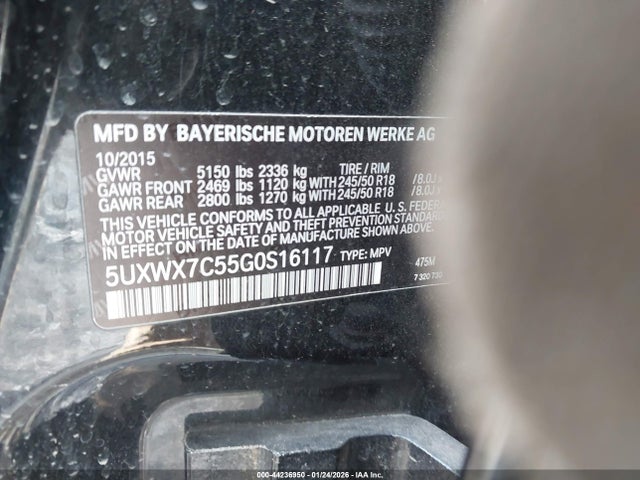 Aukcja sprzedaży 2016 Bmw X3 Xdrive35i, vin: 5UXWX7C55G0S16117, numer aukcji: 44236950