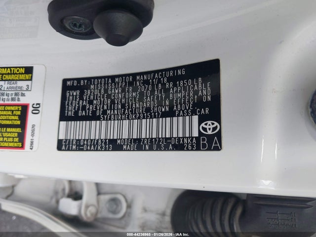 5YFBURHE0KP915117 Toyota COROLLA LE