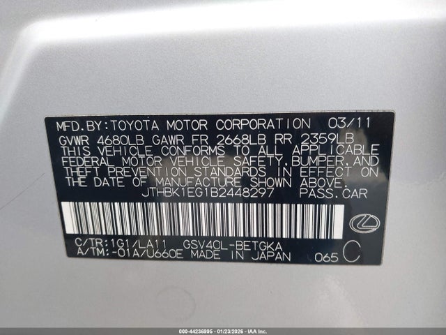 Продаж на аукціоні авто 2011 Lexus Es 350, vin: JTHBK1EG1B2448297, номер лоту: 44236995