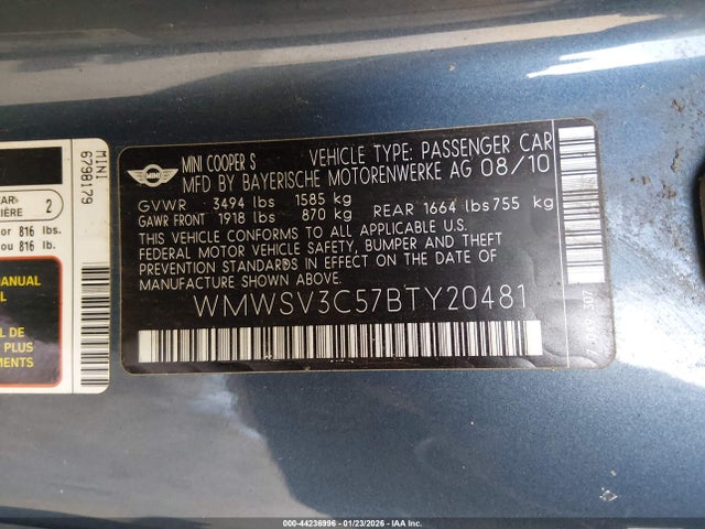 2011 MINI COOPER S WMWSV3C57BTY20481 Photo 8