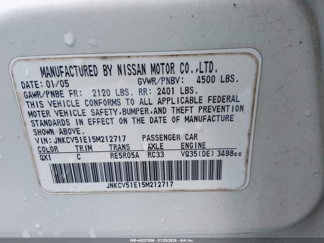 Продаж на аукціоні авто 2005 Infiniti G35, vin: JNKCV51E15M212717, номер лоту: 44237006