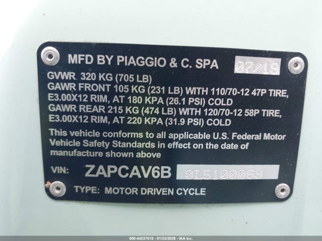 ZAPCAV6B0L5100069 Vespa Lx 50
