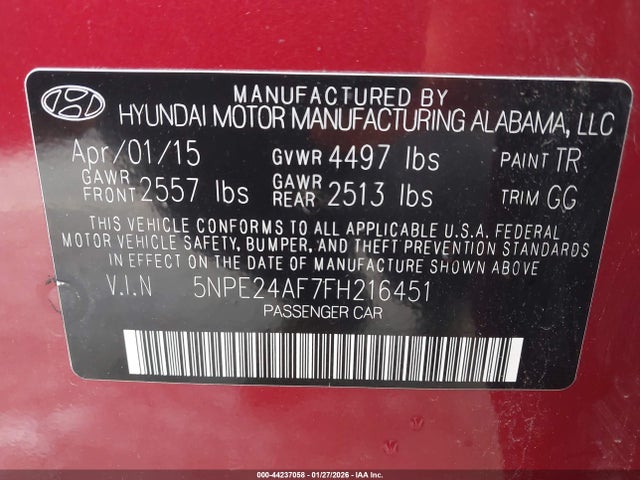 Hyundai SONATA SE 2015 5NPE24AF7FH216451 Image 9