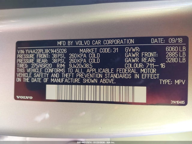 YV4A22PLXK1445026 Volvo Xc90 T6 Inscription